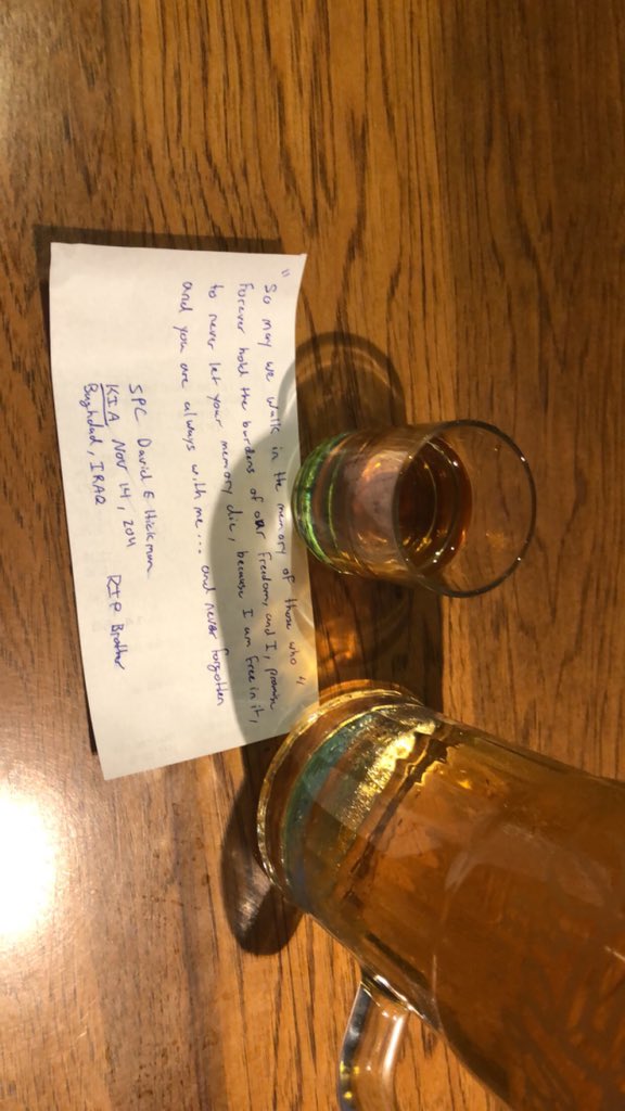 kaylatibbetts12's tweet photo. I picked up a shift tonight for Memorial Day and this guy came in he was my last table and he order two beers and two shot and i figured he order for his friend that was coming and then he got food and asked for the check he then left and this was left with the beer and shot. https://t.co/7kzMfstTM8