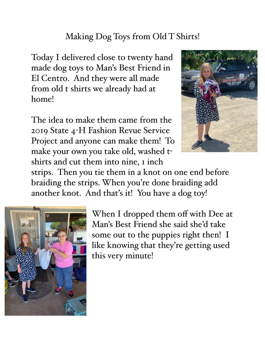 Ellie's off to a state contest this weekend through 4-H! to celebrate being awarded the opportunity to attend she completed a weekend service project. Want a fun and easy way to provide service to a local shelter! Great Job Ellie!