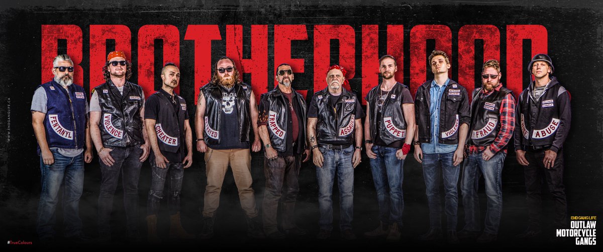 "Brotherhood?" Outlaw Motorcycle Gangs exist around the world &amp; have a significant presence in Canada.  The #EndGangLife awareness initiative debunks the myth of the "outlaw" and shows the #TrueColours of these criminal organizations for what they REALLY are. #CFSEUBC