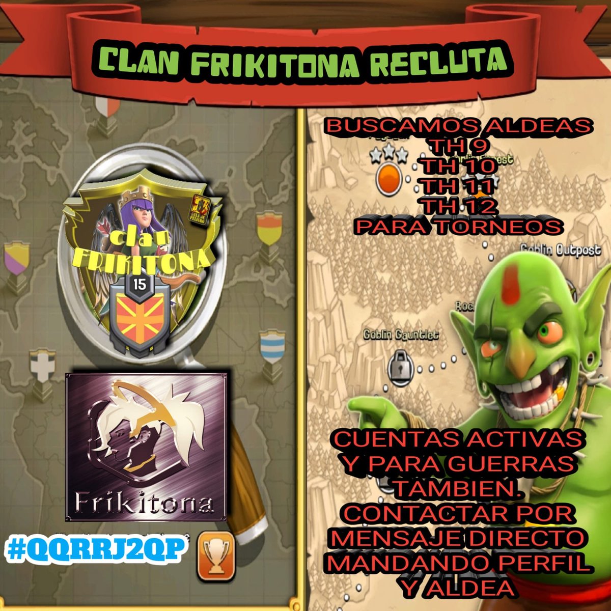 ClanFrikitona's tweet photo. TE APETECEN GUERRAS SEGUIDAS CWL Y JUEGOS ,ADEMAS DE EVENTOS Y TORNEOS ???  RT Y MANDA PERFIL POR MD https://t.co/i0Hek0az75