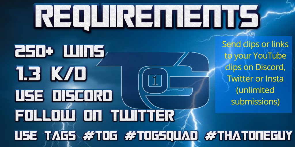 TRFCedd's tweet photo. https://t.co/V2GIR3UvN2
Think you got what it takes? Here's the basic requirements. Follow @That01Guy01 #ToGSquad #ToG #ToGRC #fnbr #fortnite #fortnitebr #fnbrrc #fortniteclan #recruitment #clanrecruiting #recruiting #xboxshare #xbox #fortnitemobile #ps4 #playstation #sony #epic https://t.co/j9s4UlJcOX