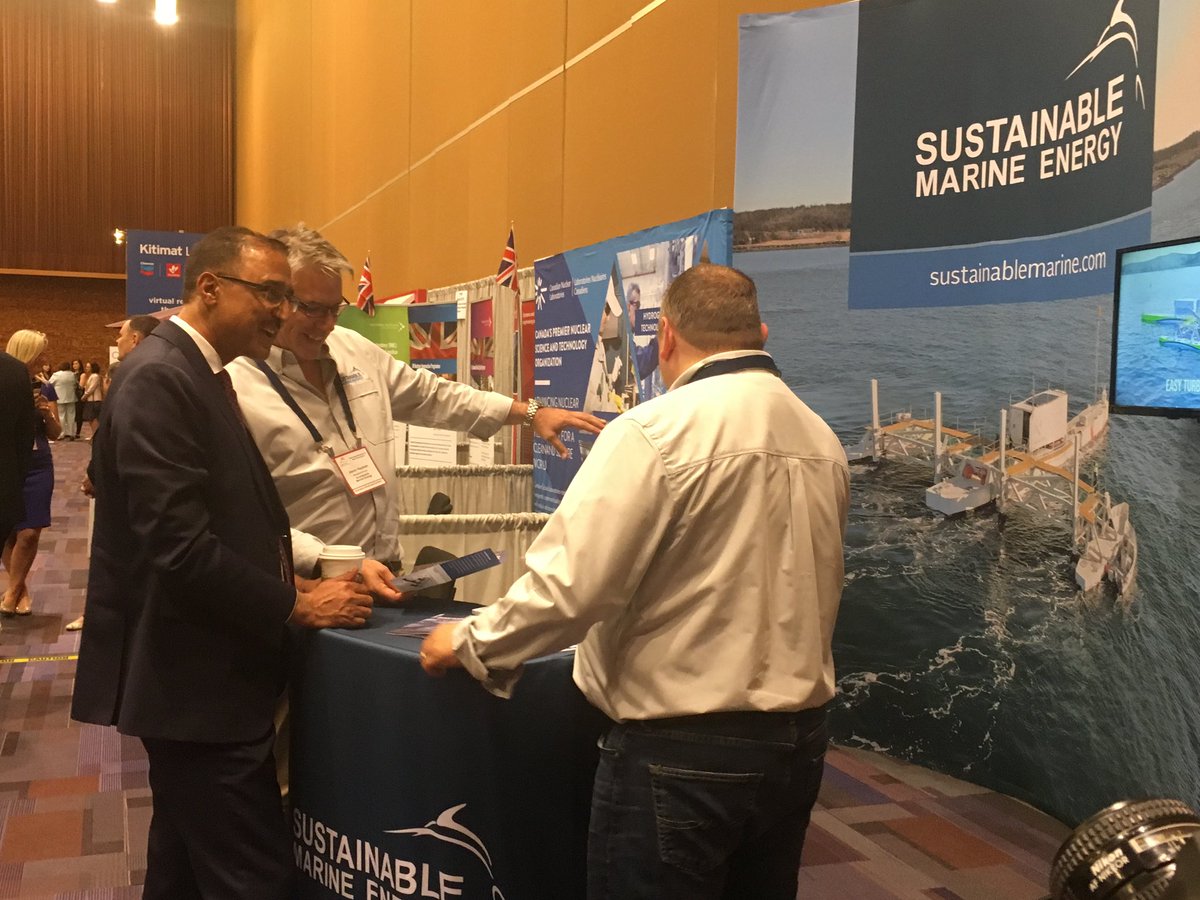 j_hayman's tweet photo. Talking tidal energy with Canadian Minister of Natural Resources @SohiAmarjeet on the @Sustain_Marine stand at #CEMMI2019 https://t.co/RbyKIZrfdB