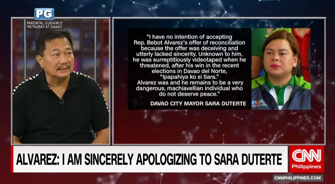 newswatchplusph's tweet photo. Alvarez: Kung mayroon akong nagawang mali (kay Davao City Mayor Sara Duterte), sincerely and honestly, humihingi ako ng tawad | #TheSource live https://t.co/Tt47W3fPYs https://t.co/PZFSGAl467