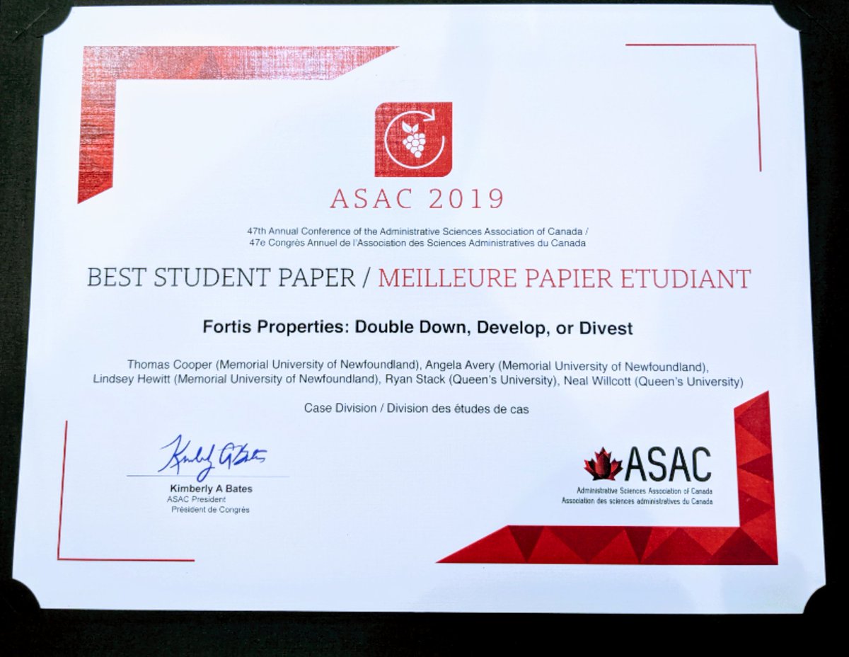 ryanrstack's tweet photo. Happy to have received the award for Best Student Case Paper on behalf of my co-authors at ASAC 2019. Looking forward to next year's conference in St. John's!
#asac2019 https://t.co/qiYNIhuBCP