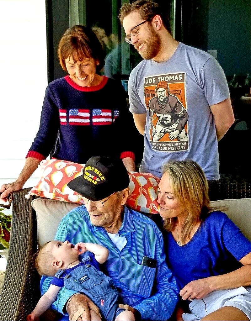 8Pickles's tweet image. What a day! Daniel met his great-great-grandfather, a WWII veteran of the US Navy, today for the first time on Memorial Day. #memorialday #fivegenerations
