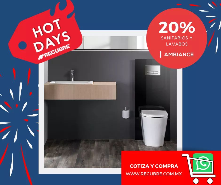 Estos #Hotdays son una gran oportunidad para remodelar ahorrando. 
Ven y aprovecha nuestro 20% de descuento en sanitarios y lavabos de la marca AMBIANCE.

Entra ahora a nuestro sitio, cotiza y compra. 
recubrecatalogo.ete.mx
