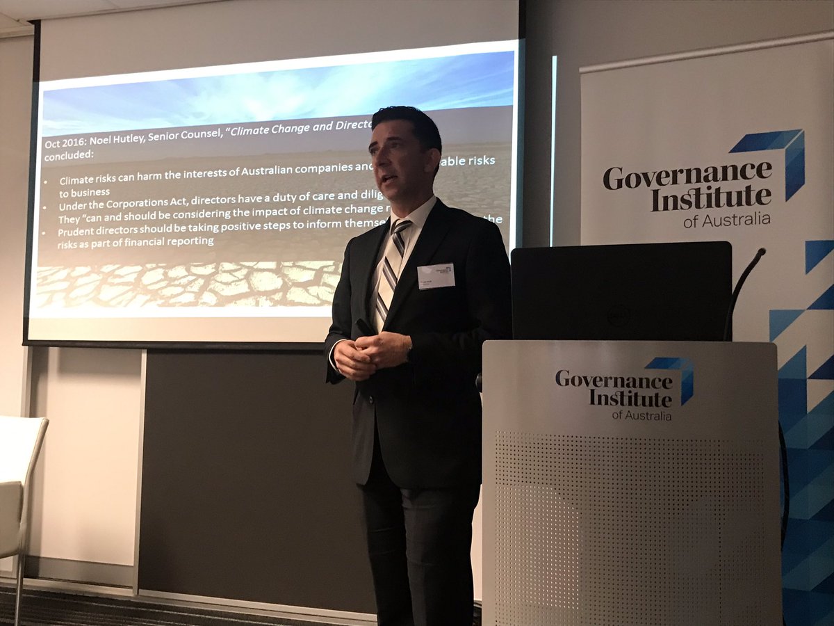 Dr_Mary_Stewart's tweet photo. Governance Institute event in Sydney, discussing a common language for climate risk, carbon budgets and astroturfing. The money is starting to walk the talk, looking forward to real action on climate change @holt_dr @energetics_au https://t.co/3FdMMhtuon