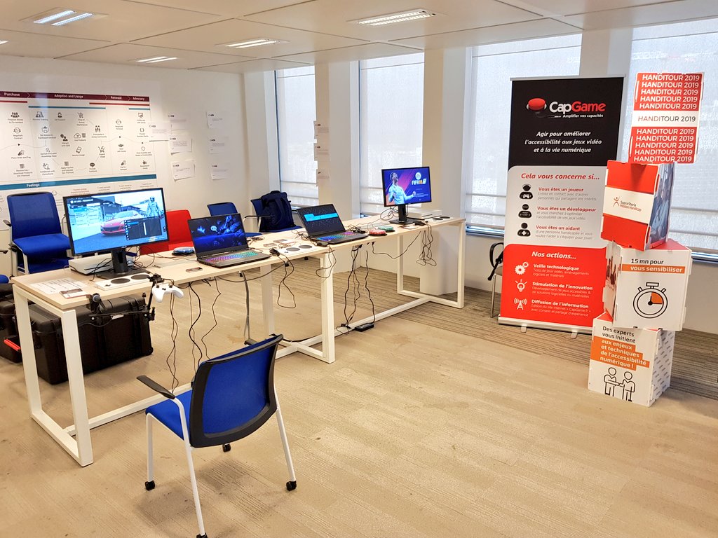 Capgame_France's tweet photo. Premier jour (sur 11 dates en France) de notre participation au #handitour de @SopraSteria, au sein duquel nous parlerons, à tous les collaborateurs du groupe, d'accessibilité, d'inclusion et de handicap au travers des #jeuvideo
Cc @SopraSteria_fr #TousGamers https://t.co/DfvUbnJYyu