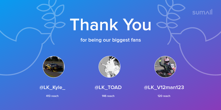 LK_Racing_'s tweet photo. Our biggest fans this week: LK_Kyle_, LK_TOAD, LK_V12man123. Thank you! via https://t.co/hCkmn9MPHc https://t.co/pWTxD6ieg1
