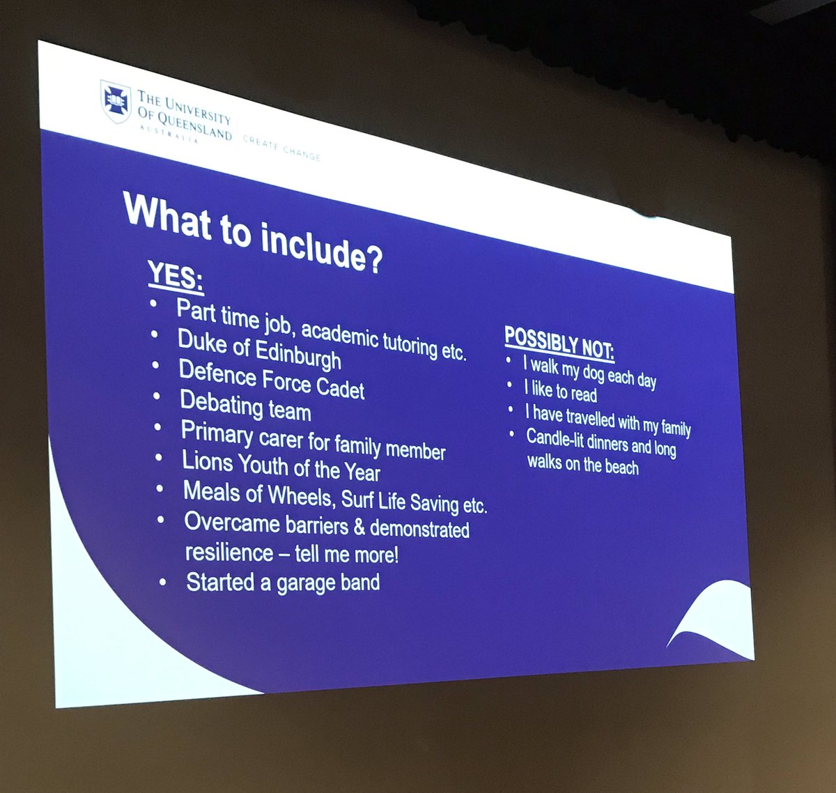 BeyondGrammar's tweet photo. Some excellent advice at the joint BGS/BGGS information session on applying for scholarships. It is important to communicate your skills and demonstrate participation in sustained community service. So what to include....
@BrisbaneGrammar @BGGS https://t.co/tqguyptYcN