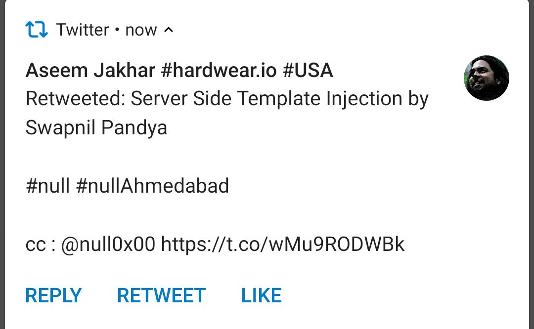 Swappy_P's tweet image. It&apos;s an honour to be a part of #null. I would like to thank the community and Jaymin for supporting me and giving me an opportunity to explore my knowledge. Will be the part of null always. 
#serversidetemplateinjection
#null 
#nullAhmedabad
