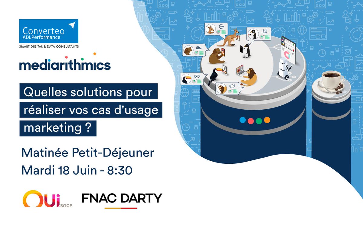 converteo's tweet photo. 🚩#DMP, CDP, #DataLake, DSP, #MarketingAutomation ... Quelles solutions pour réaliser vos cas d'usage #marketing ?
RDV le 18 juin avec Fnac Darty & https://t.co/Y7fGgydXrv pour la matinée @converteo x @mediarithmics !
Inscription👉https://t.co/1HFd1KqWNU
#databreakfast https://t.co/I8tIT8VXqI
