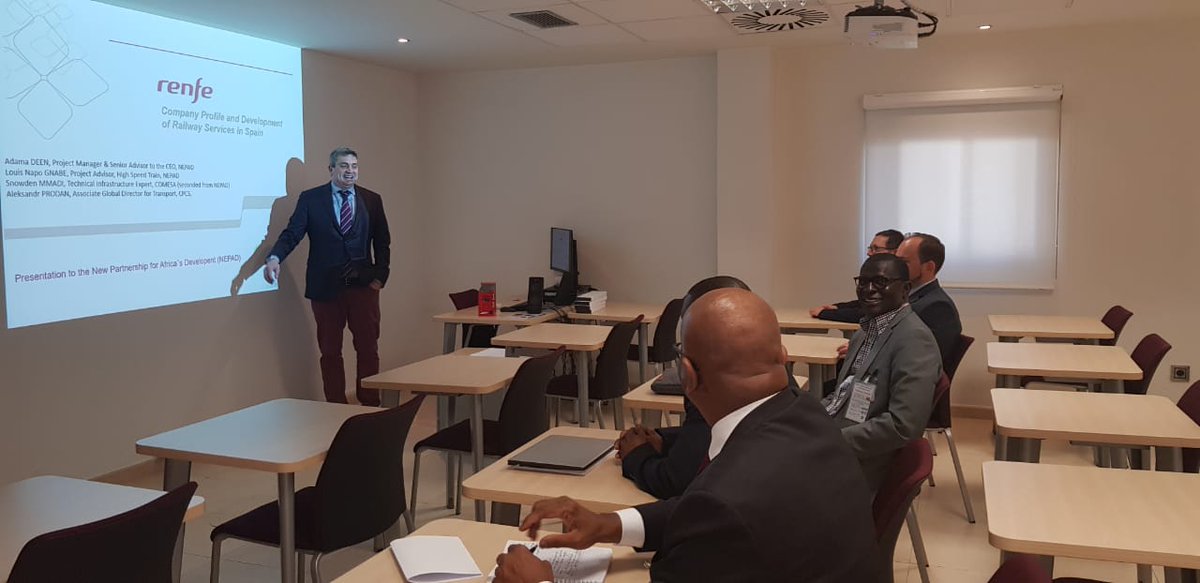 NapoLouis's tweet photo. The @NEPAD_Agency undertakes a learning mission for the Africa Integrated High Speed Railway Network #AIHSRN to key European cross-border rail operators #Spain #Italy #France https://t.co/WAMw5SQSeF