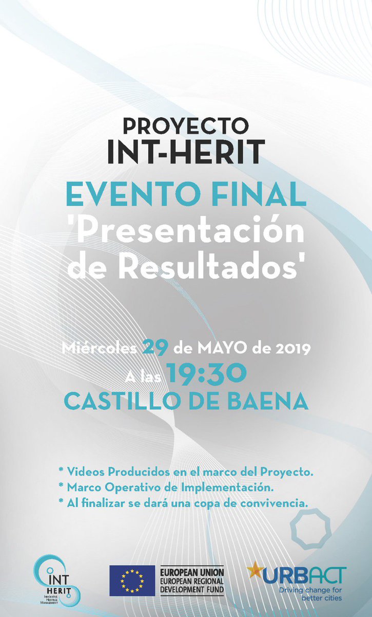 El Castillo de Baena acoge este miércoles a partir de las 19.30 🕢 la presentación de resultados del Proyecto Int-Herit que ha gestionado el Ayuntamiento de Baena durante los dos últimos años ⛪️