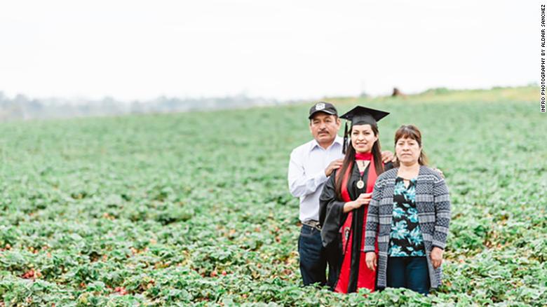 CNN's tweet image. This college graduate honored her parents in her graduation photos, standing in her cap and gown, in the middle of the fruit fields where her mother still works.

"Their sacrifice to come to this country to give us a better future was well worth it." cnn.it/2HXntOo