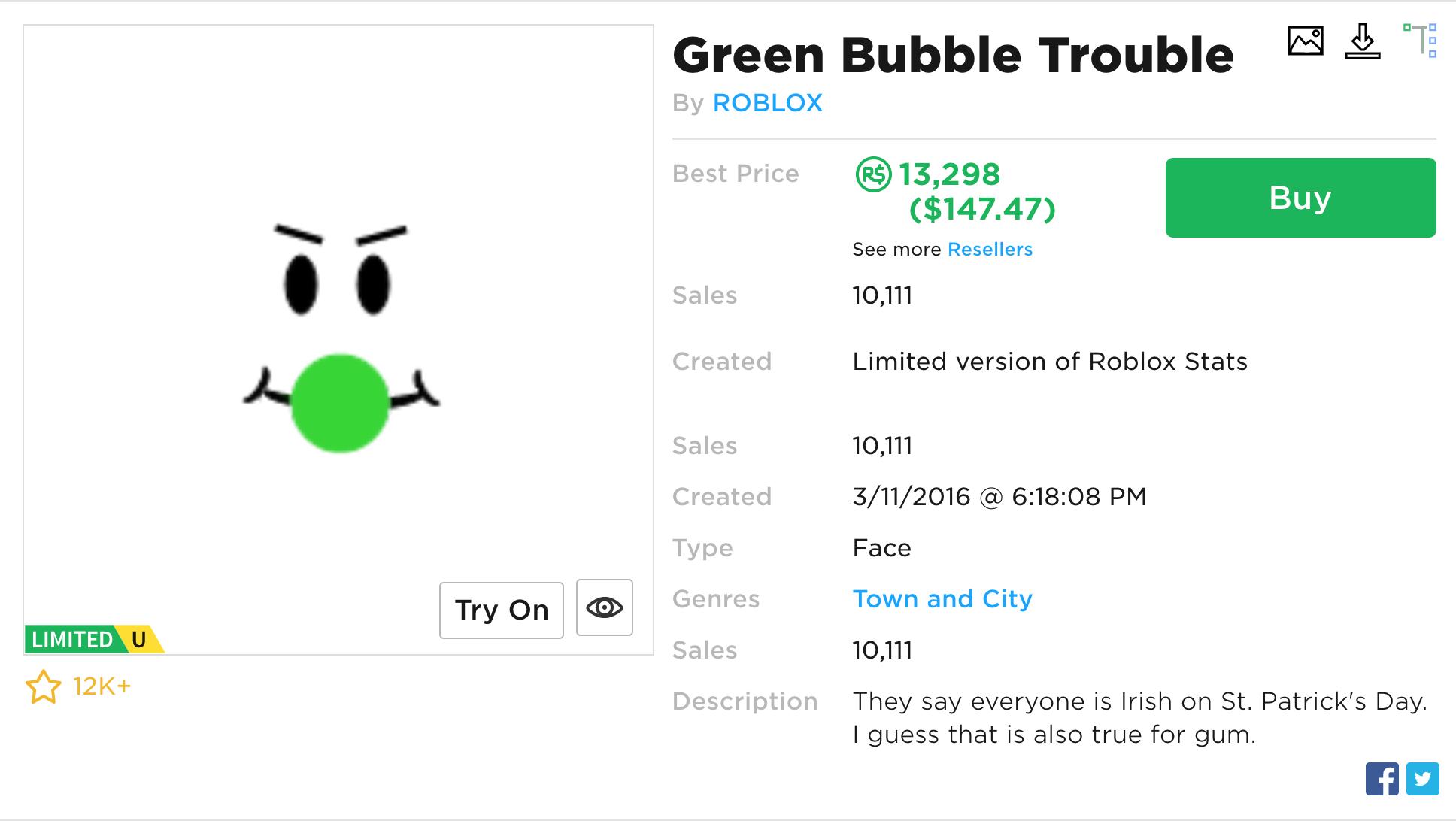 green bubble gum face - Roblox