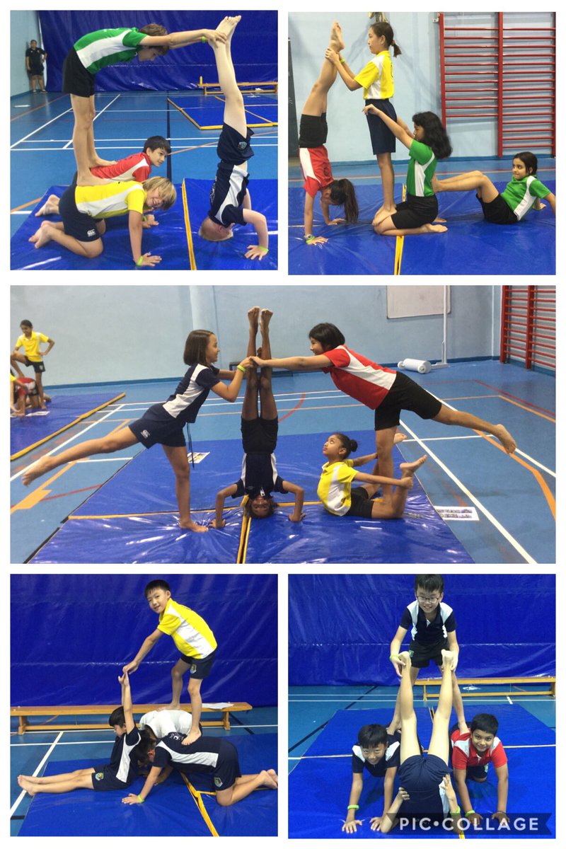 Year 5 and 6 getting creative with their group balances in gymnastics today. #GISlearning #primarygymnastics #groupbalances #PEgeeks