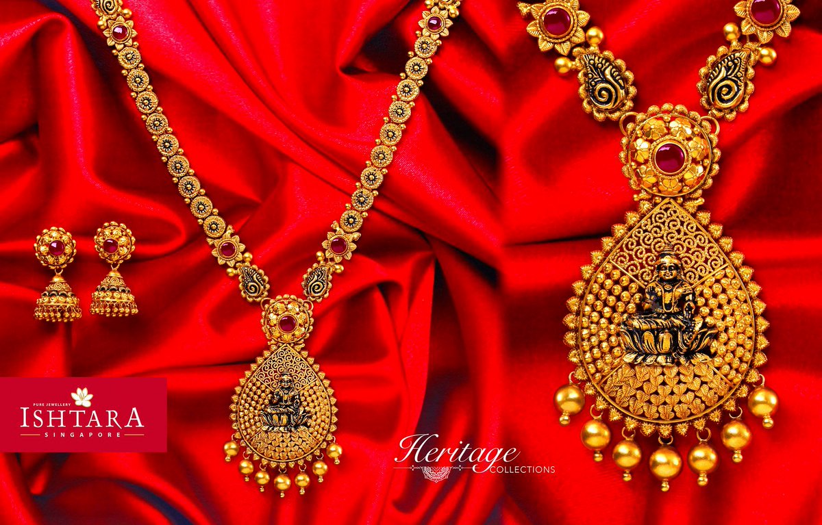This set part of our Heritage Collections is a distinctive example of magnificence. The traditional Lakshmi motif reinterpreted on this gold necklace is an epitome of unmatched beauty, divinity and strength. 

#IshtaraJewellery #HeritageCollections #gold #antique