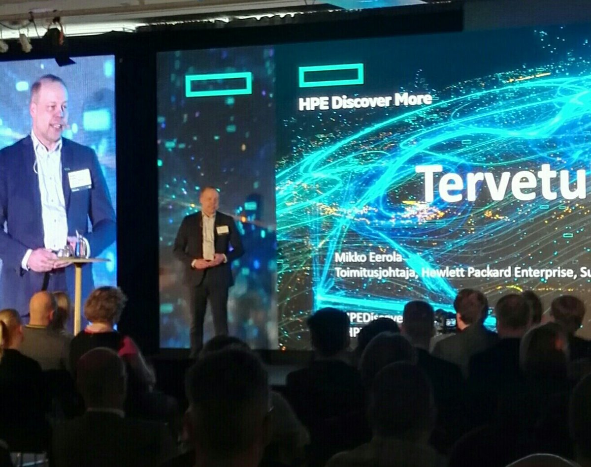 UKajander's tweet photo. HPE:n toimitusjohtaja Mikko Eerola avasi juuri #HPEDiscoverMore -tapahtumapäivän. Mielenkiintoinen ja vauhdikas päivä edessä ja tupa täynnä. https://t.co/HBqL5ZbePj