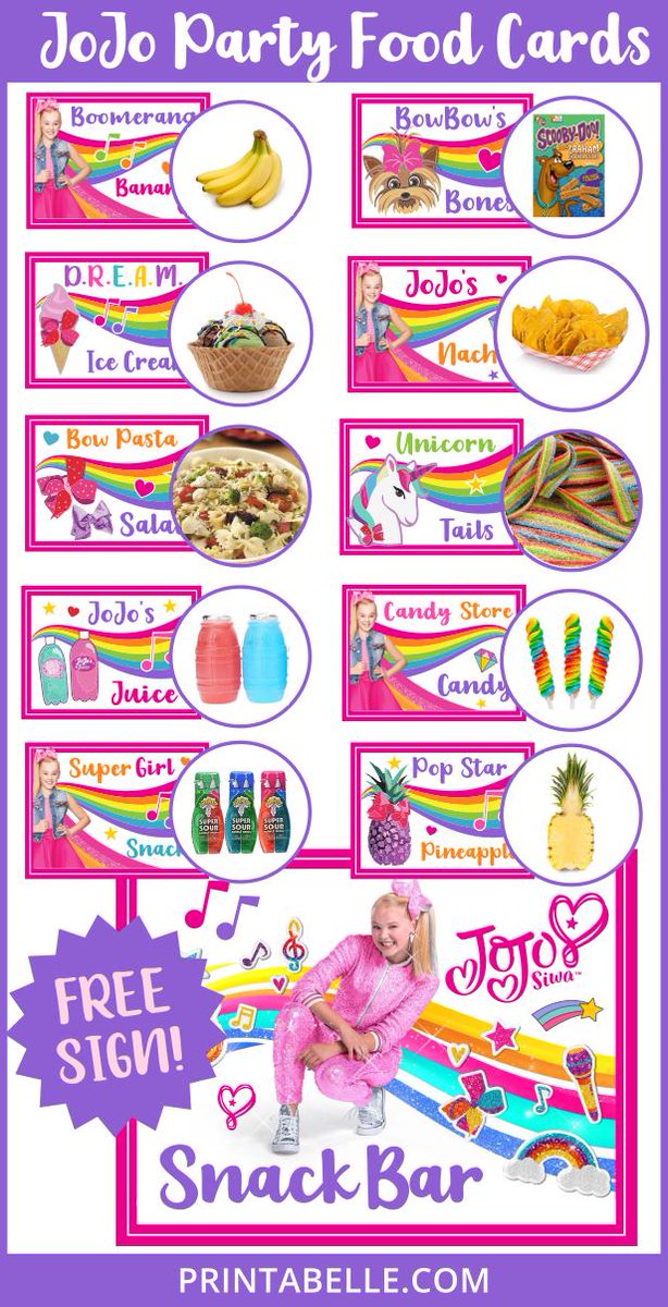Printabelle On Twitter Jojo Siwa Birthday Party Printable Food Cards Snack Bar Https T Co U0avwyhonh