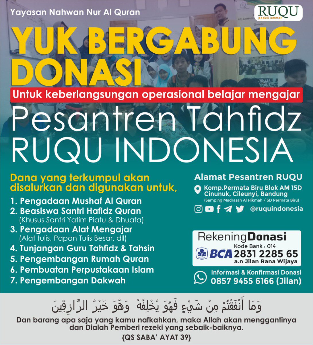 Yu manfaatkan waktu penghujung Ramadhan ini dengan menyisihkan sedikit rezeki THR nya untuk para penghapal Quran.. Insya Allah akan menjadi amal dan shodaqoh jariah.. aamiin