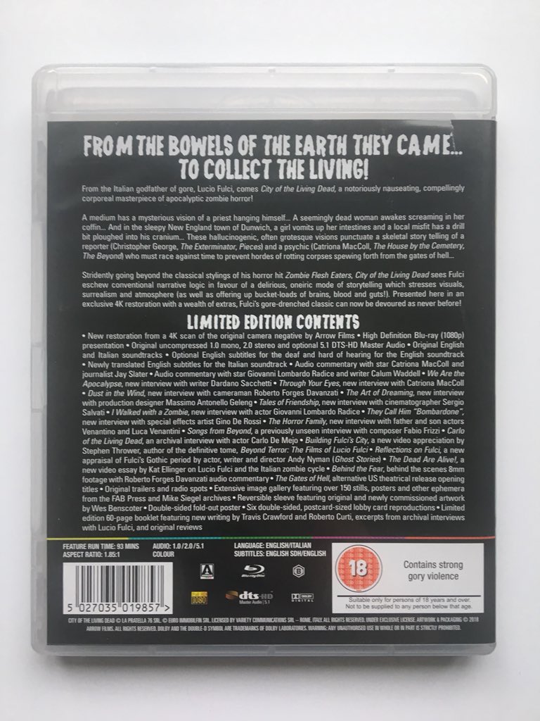 SpitReviews's tweet photo. The epitome of a blood and guts, balls to the wall VHS era throwback. Paper thin story which strings one magnificent set piece to another. Galloping Cadavers!  8/10 #cotld, #cityofthelivingdead, #arrowvideo, #arrow, #review, #fulci, #italianhorror, #luciofulci, #gatesofhell https://t.co/yF05blDeXq