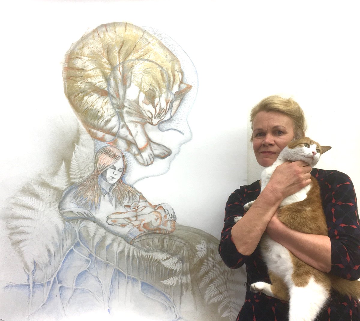 #WeAreNature #expositie voorbij. #Tekening “Feeling #cat” 100x140cm #pastel op papier #katten #kunst
