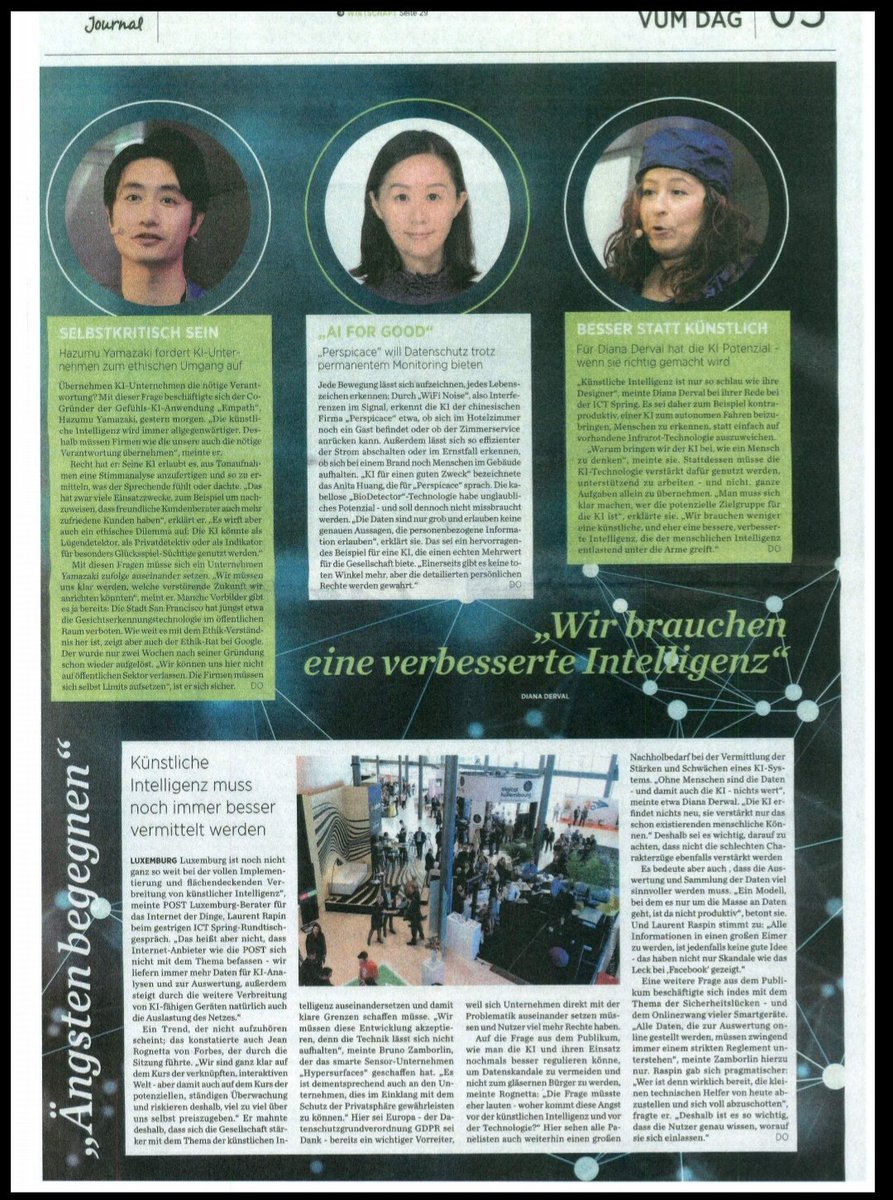 profdianaderval's tweet photo. “Wir brauchen eine verbesserte Intelligenz” We need an Enhanced Intelligence: merci @letzjournal for the feature😁
Why waste #machinelearning to recognize pedestrians by #shape when you can spot them by #temperature? @ICTSpring
@DervalResearch #AI #neuroscience #futureofmobility https://t.co/DZArdX6w9W