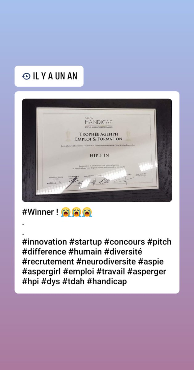 hipip_in's tweet photo. 🥳 C'était il y a un an 🎂
@hipip_in, avec @LiliyaHipipIN &amp; @hurv, remportait le #trophée @Agefiph_ au @SalonHandicap 🥇 
Ce genre de moment inoubliable nous encourage à continuer à promouvoir l'#inclusion des #profils #atypiques en #entreprise 🤗

#neurodiversity #handicap https://t.co/FB2HtlEwYB