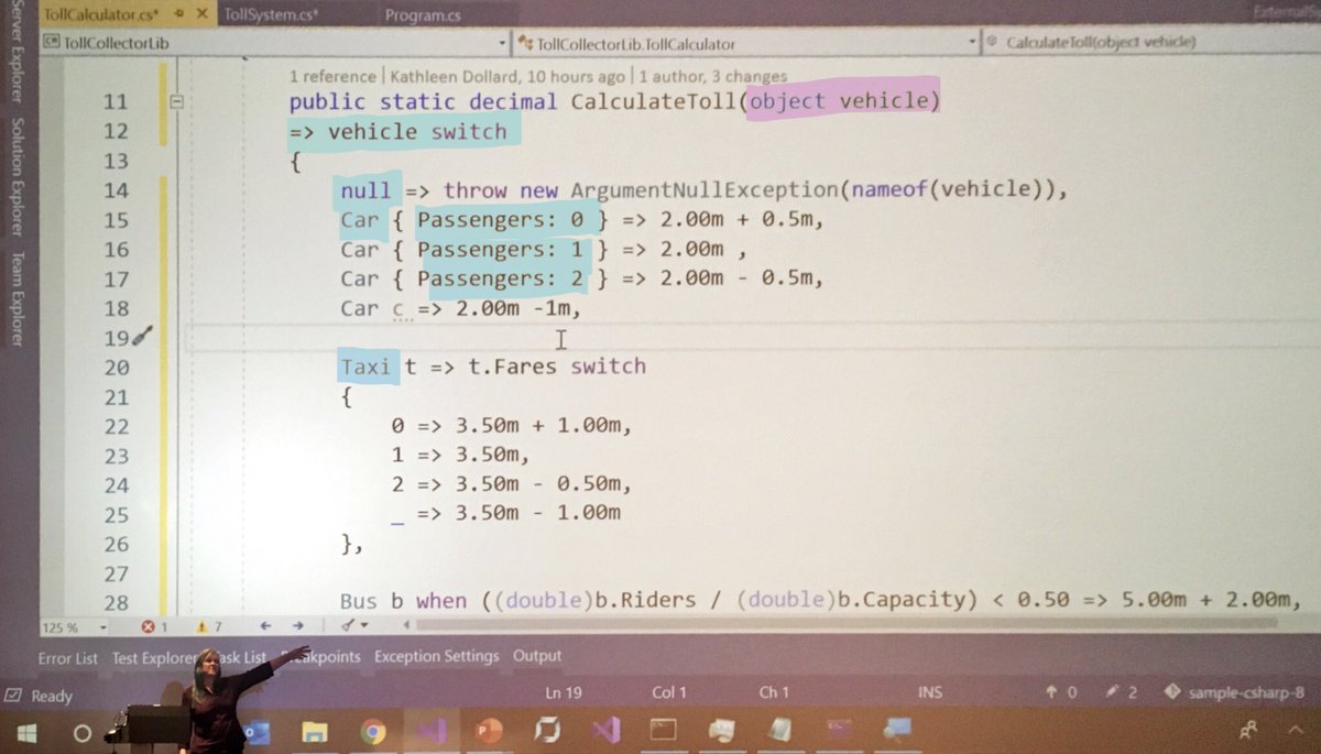 peitor's tweet image. How many code smells can you find in those 15 lines? :) #morePowerMoreResponsibility #csharp8 #dotnetday19