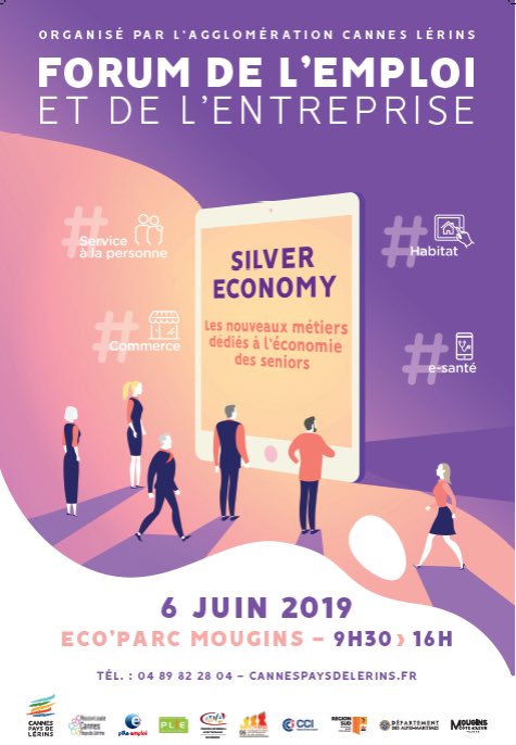 FTravail_06's tweet photo. Sur l’ouest du 06, un forum de recrutement avec un zoom sur les nouveaux métiers dédiés à l’économie des seniors le 6 juin 2019,à l’#Ecoparc de @villedemougins. Avec Pôle Emploi du Cannet et @CACPLOfficiel, @MLcannes, @CMAR_PACA, @CCIcotedazur, @MaRegionSud et @AlpesMaritimes. https://t.co/ddb89m9IHO