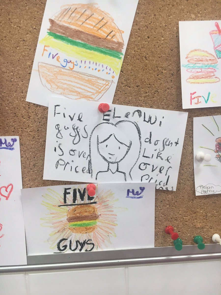 Nelinde's tweet photo. So my daughter is out with her friend as they are competing in the @EisteddfodUrdd today. Whilst grabbing some lunch at @FiveGuysUK #Cardiff my daughter left an honest review for them lmao 😂 #kidsarehonest #10yearoldsarebrutal #food #FoodForThought #expensive https://t.co/xwumm4witO