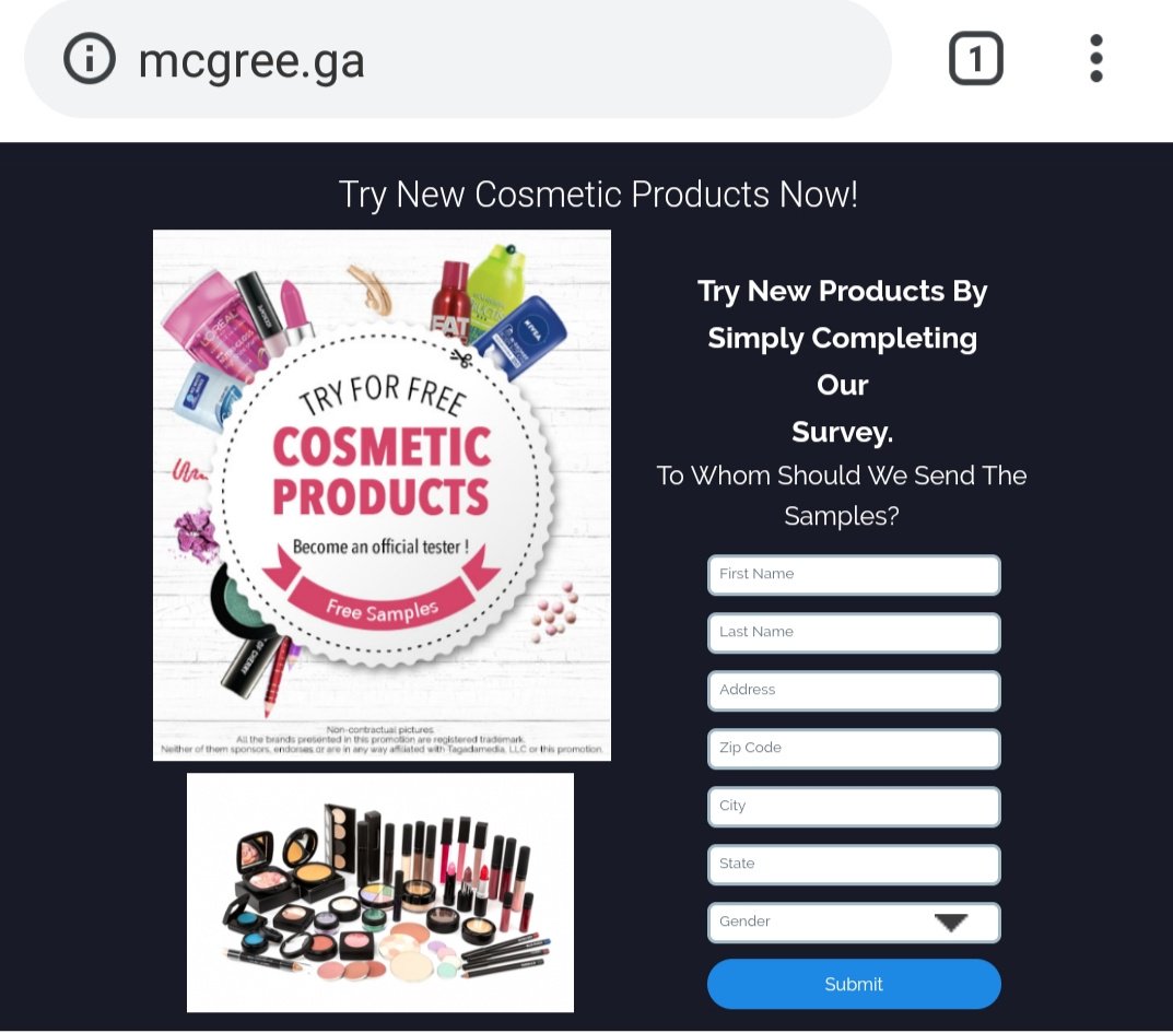 Try New Cosmetics Product Free
Just click here mcgree.ga
Just Form Flip then submit and new page full fill submit with your lead.
Thanks.
mcgree.ga