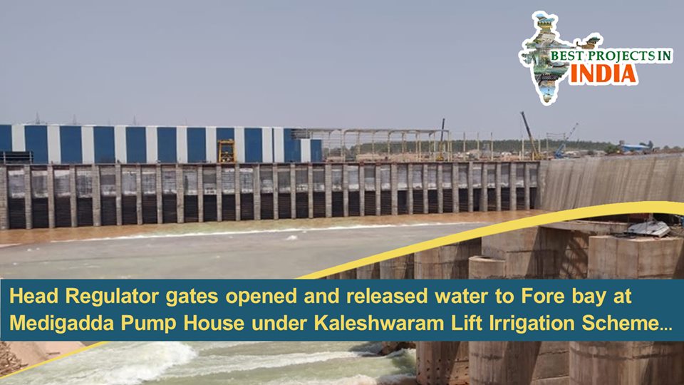 BestProjectsInd's tweet photo. Head Regulator gates opened and released water to Fore bay at Medigadda Pump House under Kaleshwaram Lift Irrigation Scheme...
#meil #megha #meghaengineering #meilcompany #klip #klis #kaleshwaram #medigadda #Irrigation #water #godavari #rivergodavari #forebay #headregulator https://t.co/5jZBs8fSdU