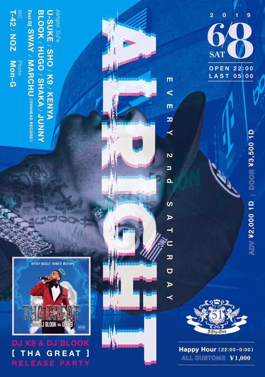 DJ_K9_1993's tweet photo. June 8th 2019 Release 🏁🏁

Nipsey Hussle  tribute mixtape

[ THE GREAT ]
mixed by 
DJ BLOOK &amp; DJ K9

そして！6/8(sat)の
「Alright」
はrelease party！！
当日物販ブースも有ります！

🔥🔥🏁🏁

@nipseyhussle 
#ripnipseyhussle https://t.co/m4SSm4cMSH