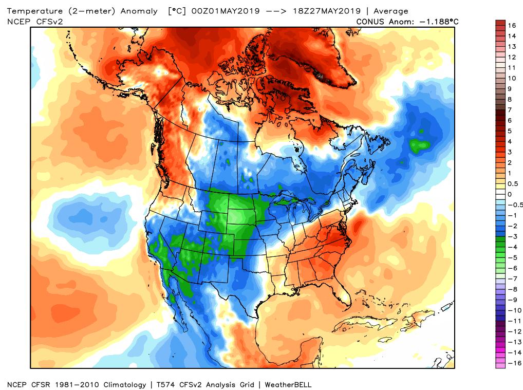 kellysonnenburg's tweet image. Discussing our @weathernetwork #SummerForecast☀️ with radio stations and newspapers across Canada today and I think this map (courtesy @weatherbell) explains why most Canadians are highly anticipating this upcoming summer! #ChillyMay #WhereIsSpring? 🥶🌷
