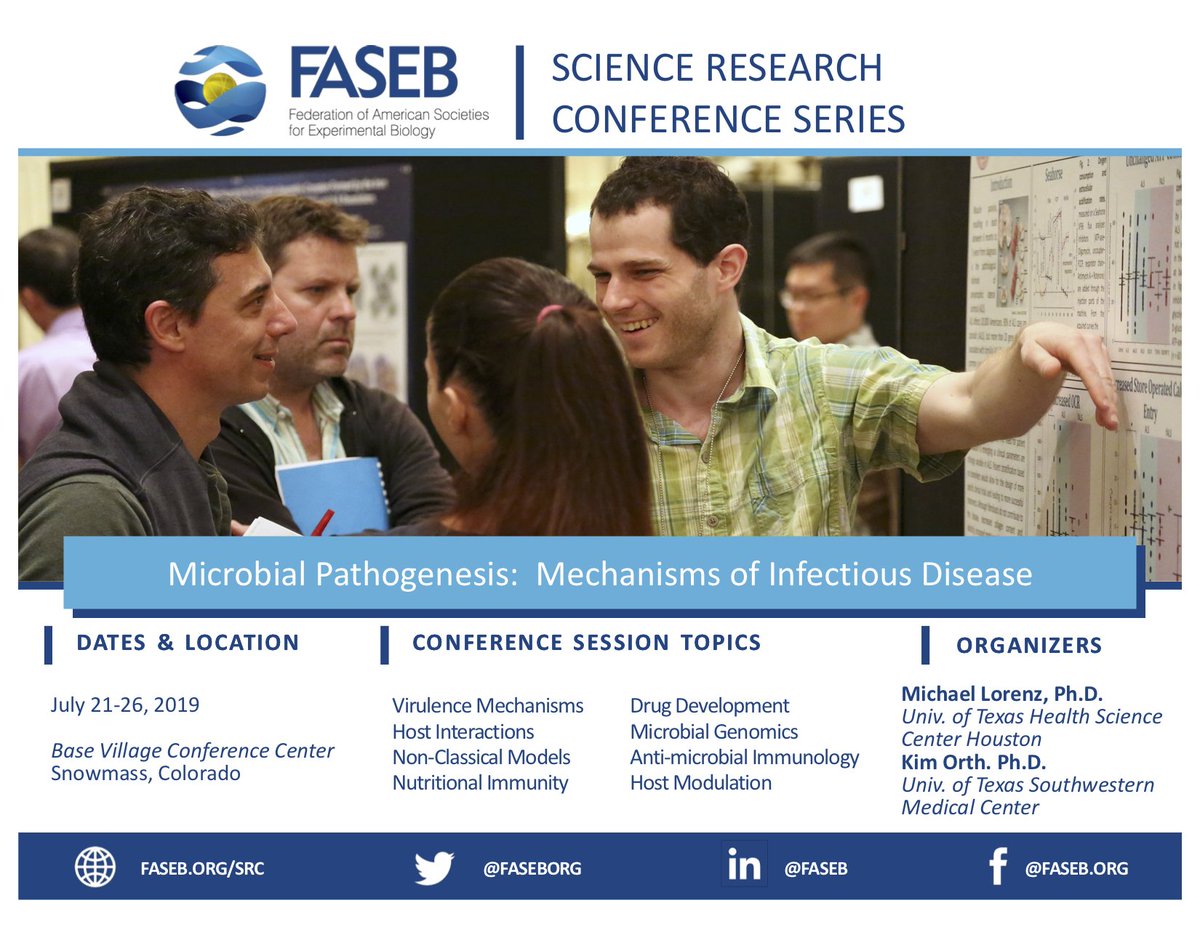 DukeHeitman's tweet image. FASEB Microbial Pathogenesis registration deadline near!  
The only conference that brings together all the disciplines of microbiology, infectious disease and host response in a small format.
The early registration deadline is June 5. 
Registration link: src.faseb.org/pathogenesis