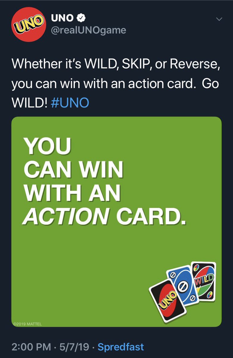 kgammm's tweet photo. I’m convinced that the person running the @realUNOgame twitter account is a 9 year old kid that’s bitter that he’s losing with 32 cards in his hand. https://t.co/cMEtiObkZ7