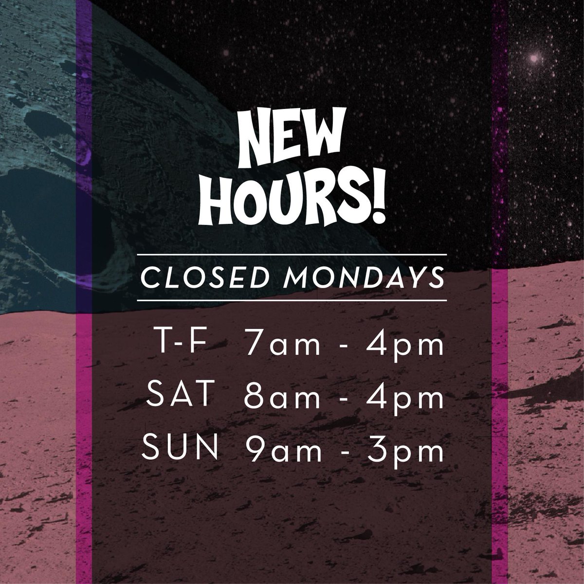 planetarycoffee's tweet image. Attention Coffeenauts we updated our hours slightly starting this week. Now closing at 4pm Tues - Sat.