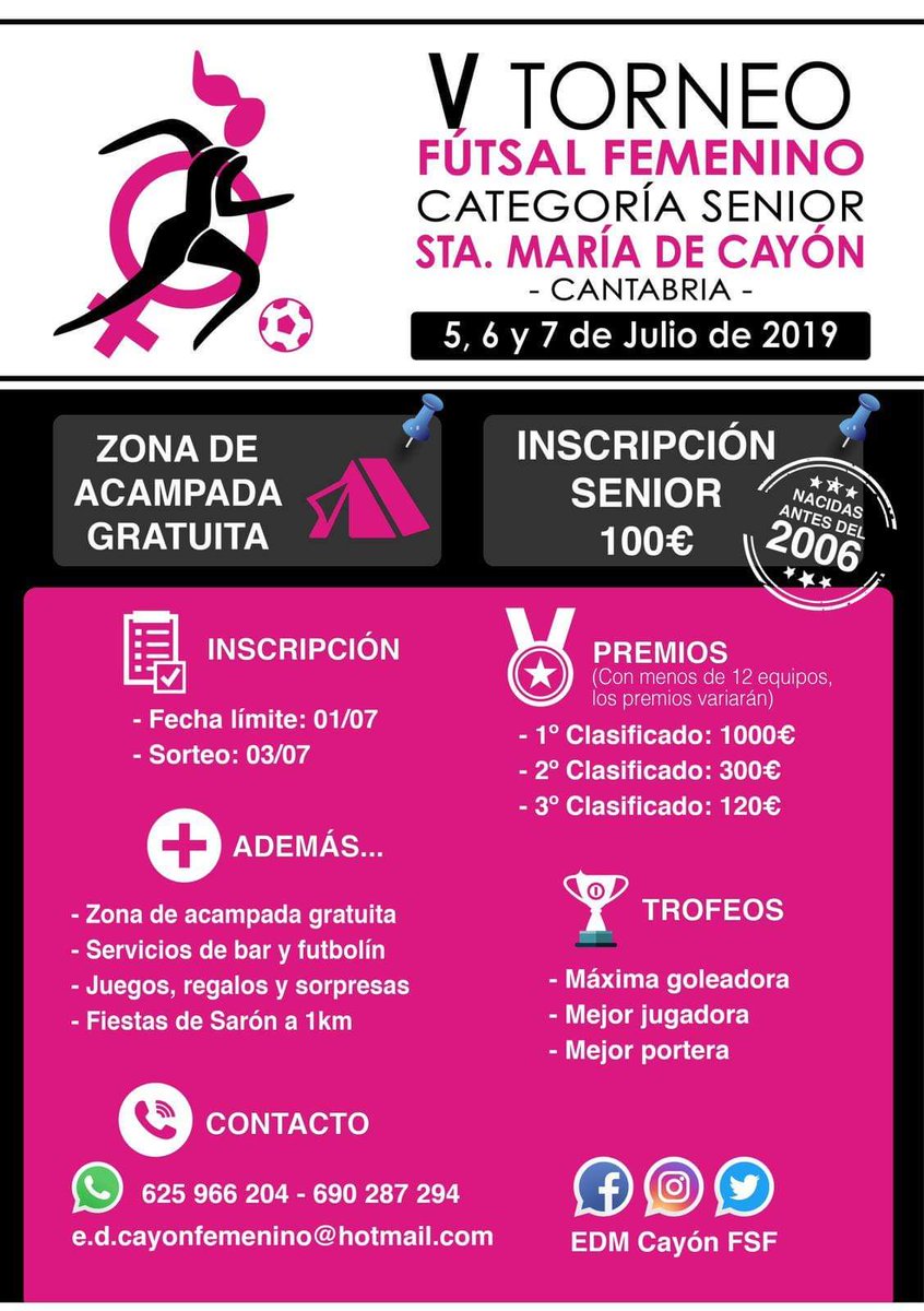 Os presentamos el cartel del V Torneo de Futsal Femenino de Sta María de Cayón!Estaremos encantadas de recibiros, participando,visitando o ayudando!Muchas gracias a todas las personas que año tras año hacen posible q siga despierta esta ilusión!Animaos! #Vtorneodecayon #futsalfem