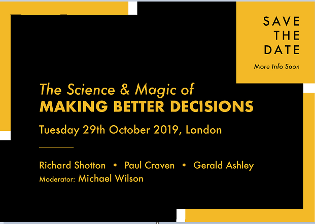 ALCourses's tweet photo. First time @rshotton @CravenPartners @Gerald_Ashley together
Tickets go on sale next Tuesday 4th June
#MagicDecisions #Risk #Uncertainty https://t.co/Q1lUslFGd0