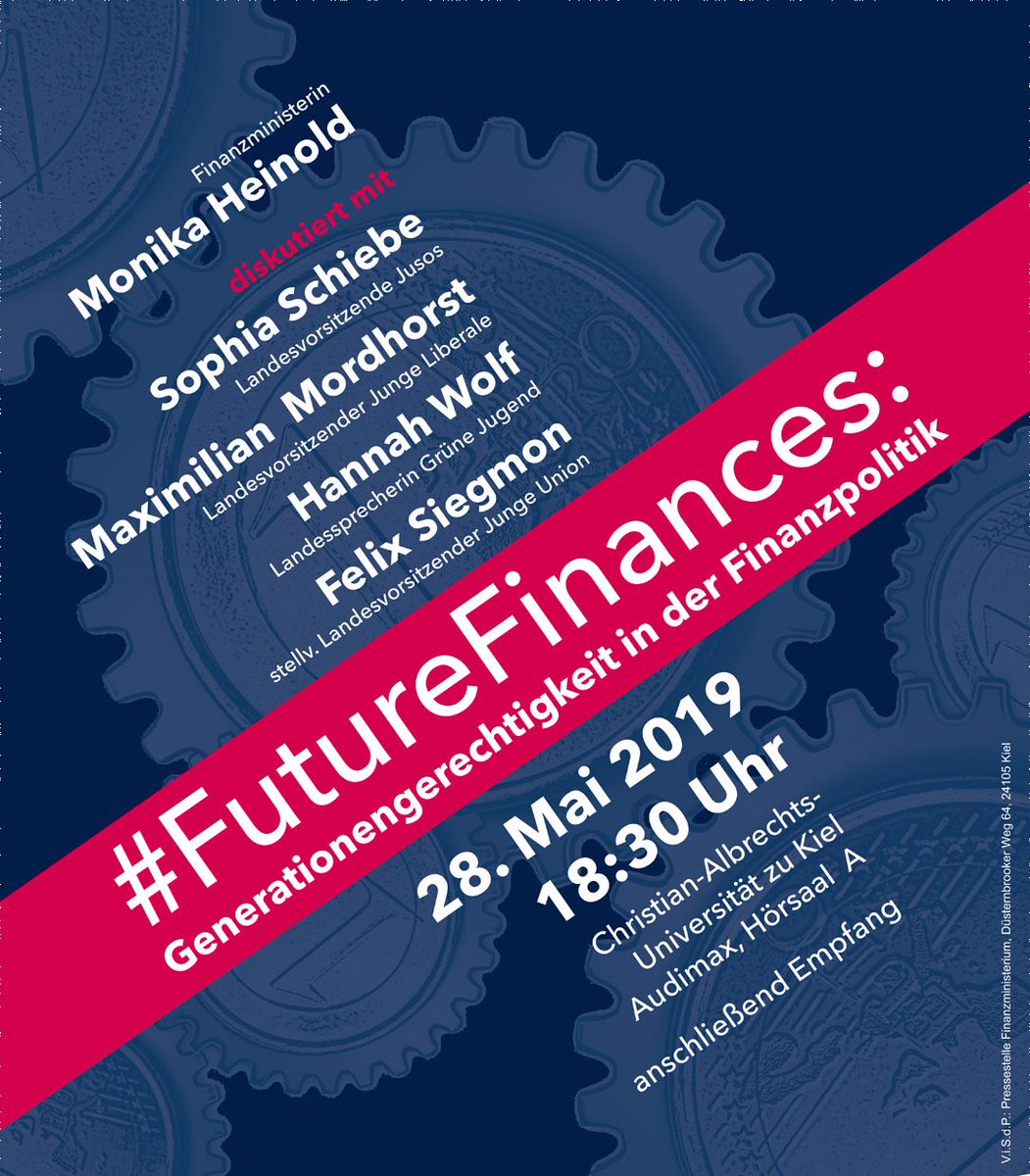 MonikaHeinold's tweet photo. Wie können wir die Landesfinanzen so aufstellen, dass es für alle Generationen gerecht ist? Darüber diskutieren wir heute Abend in der ⁦@kieluni⁩. Ich freue mich auf Sie und euch! #FutureFinances https://t.co/qeShICHlFo