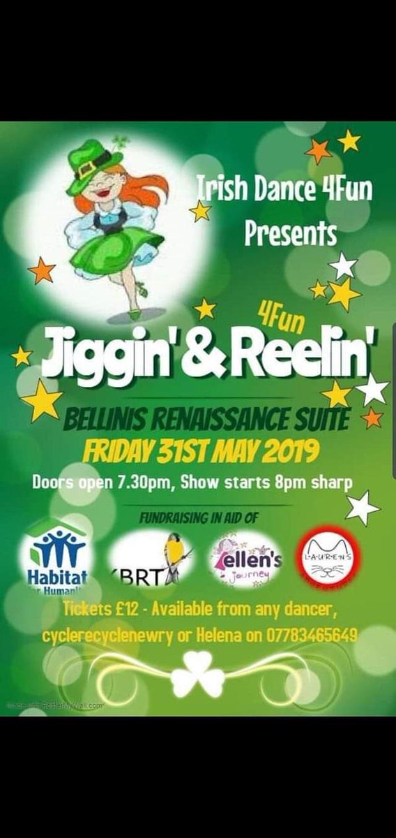 We are very proud to be supporting Irish Dance 4 Fun this Friday night in Bellini's Newry and all for 4 fantastic great causes.

@LAdventures13
<a href="/EllenJourney/">Ellen's Journey</a>
<a href="/KBRT2013/">KBRT</a>
<a href="/Habitat_org/">Habitat for Humanity</a>

Please show your support this Friday 👍💪
