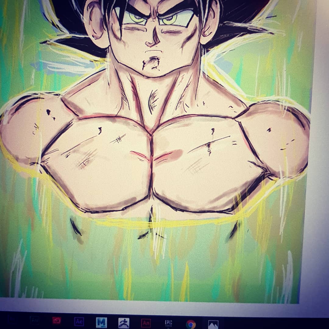 LOPEZ_JMartin's tweet photo. Bonjour comment ça va ? 
Moi ça va bien,  je viens juste de finir un dessin,  un fan art que j'ai fait hier . 
Voilà le résultat #fanart #goku #digital #DragonBallSuper #DragonBallSuperbroly  #ikari  #digitalart #digitalpainting https://t.co/M57V9zBPsc