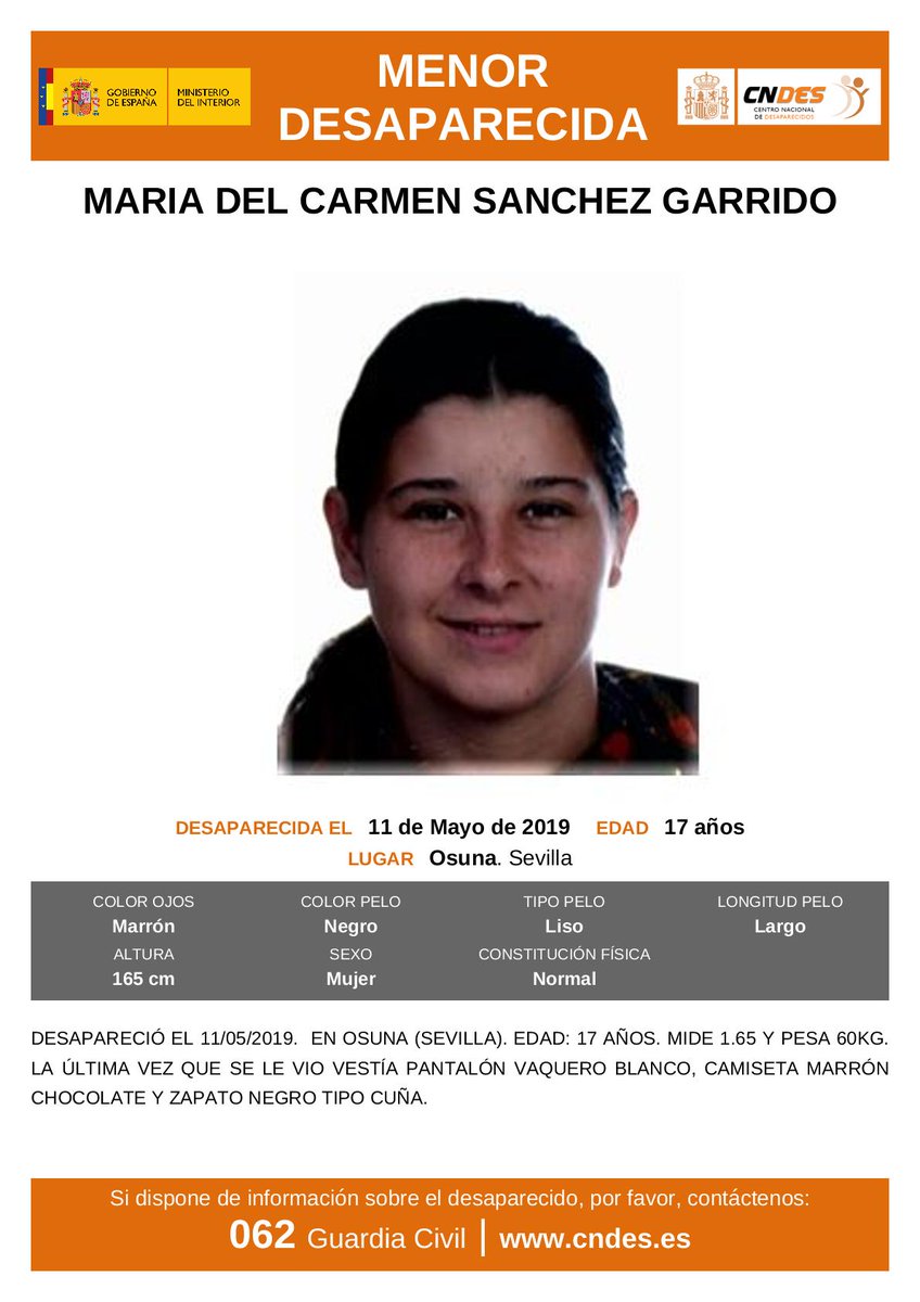 🆘#MUYURGENTE⚠️ 

Esta es María del Carmen, una #menor que ha #desaparecido en Osuna #Sevilla

Si la has visto llámanos
 ☎062 
 ☎112 

Tu RT no cuesta nada y puede ayudar mucho
