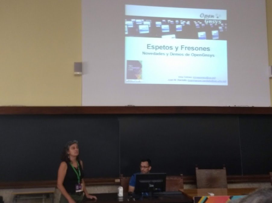OpenGnsys's tweet photo. Irina Gómez (@unisevilla) y Juanma Bardallo (@UniHuelva) nos están enseñando lo que son los Espetos y los Fresones de @OpenGnsys en el Grupo de Trabajo Docencia-Net de las #RedIRISjt19 @RedIRIS_tweets https://t.co/bilcImBN45