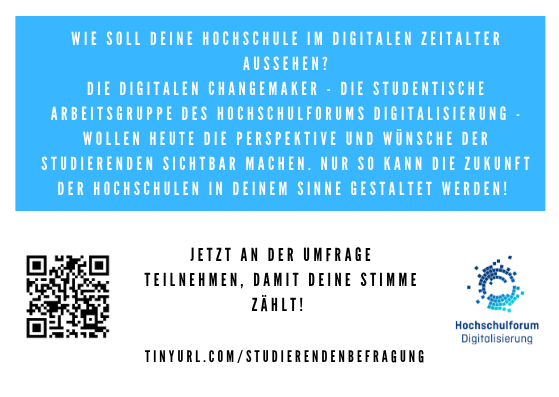 Eine studentische Arbeitsgruppe des Hochschulforum Digitalisierung @HSFDigital macht eine bundesweite Umfrage unter Studierenden: tinyurl.com/studierendenbe…