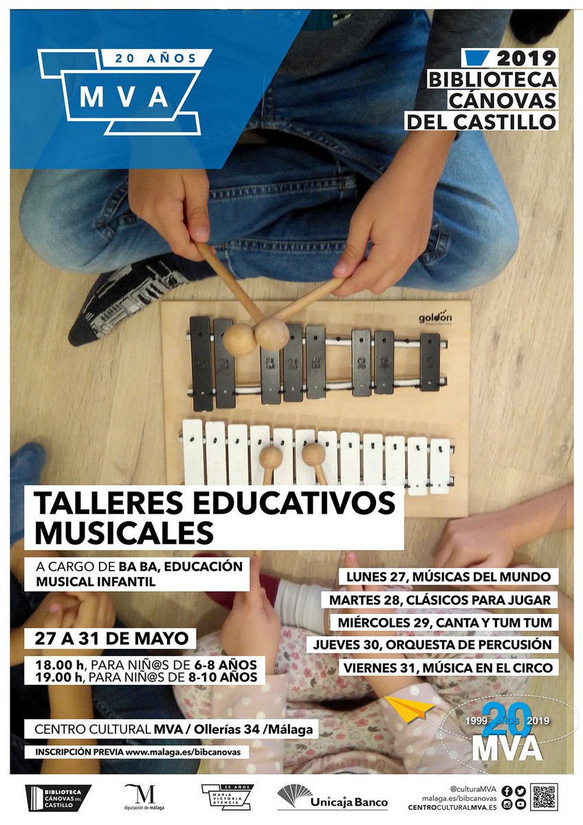 Seguimos con los talleres musicales organizados por la Biblioteca Cánovas del Castillo en colaboración con <a href="/UnicajaBanco/">Unicaja</a>. Imparte Ba-ba Educación Musical. #Hoy: Clásicos para jugar.
En <a href="/CulturaMVA/">Centro Cultural MVA</a> del 27 al 31 de mayo.
Más info.: ow.ly/bRkF50uqFKr
#cultura #música #niños