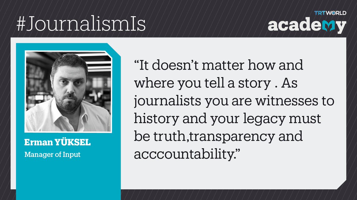 TRT World Academy (@trtworldacademy) on Twitter photo With its importance to keep the power in check we asked Erman Yuksel (<a href="/eyuksel/">Erman YĂĽksel</a>), what is journalism for you? #JournalismIs With its importance to keep the power in check we asked Erman Yuksel (<a href="/eyuksel/">Erman YĂĽksel</a>), what is journalism for you? #JournalismIs