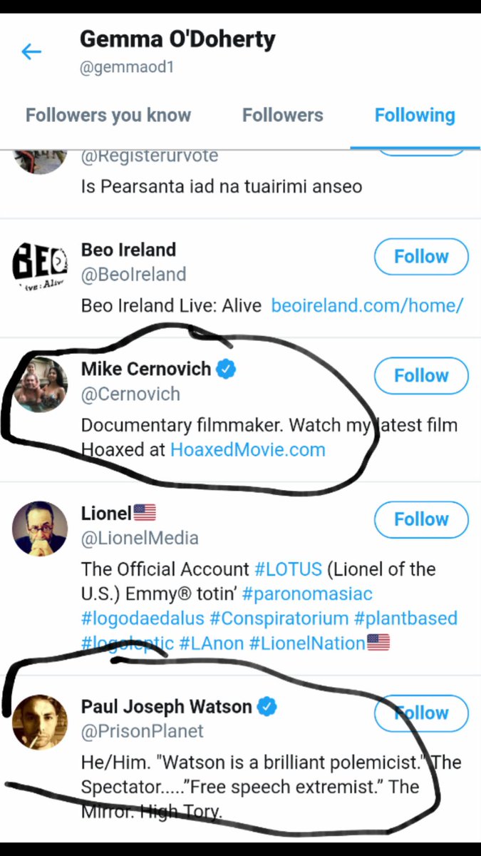 I did A LOT of trawling to see if there was any way I could begin to explain this dramatic shift in opinion.I was able to determine her pivot coincided with her following 3 twitter accounts on the same day: Prison Planet, Mike Cernovich and Alex Jones. /7
